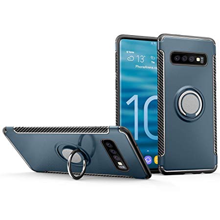 Hayder Galaxy S10 Case, Car Magnetic Stand Holder 360 Degree Adjustable Ring Kickstand Protection Cover (Cyan-Blue)