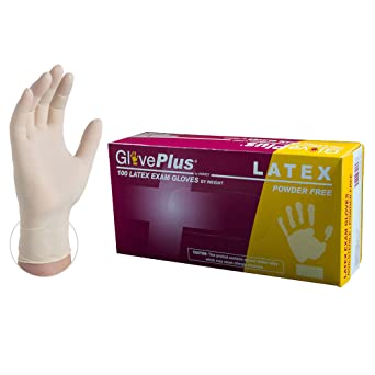 AMMEX White Latex Exam Powder Free 4 Mil Disposable Gloves, Large, Box of 100