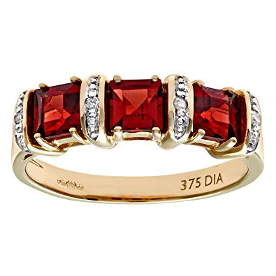 Naava 9ct Yellow Gold Diamond and Red Garnet Eternity Ladies Ring