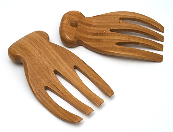 Lipper International 802 Bamboo Salad Hands With Knob Handles, 4" x 7.5" x 1.75", One Pair