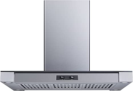 Winflo 36 In. Convertible Stainless Steel Glass Island Range Hood with Stainless Steel Baffle Filters