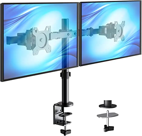 HUANUO Dual Monitor Stand, Height Adjustable Monitor Mount for Two 17 to 32 inch LCD Screens with Swivel and Tilt, 26lbs per Arm