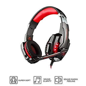 KOTION EACH G9000 Headset Gaming Headphone 3.5mm Game Headset Noise Cancellation Earphone with Mic LED Light for PS4/ Tablet Mobile Phones (Black Red)