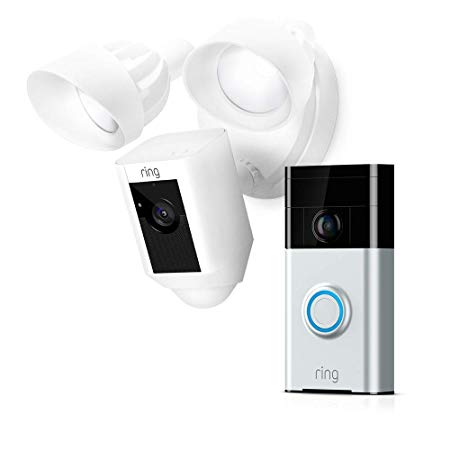 Ring Floodlight Cam (White)   Ring Video Doorbell (Satin Nickel)