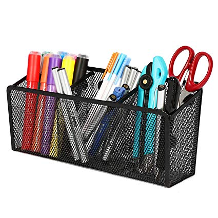 Magicfly Magnetic Pencil Holder with 3 Generous Compartments Mesh Storage Basket Organizer, Extra Strong Magnets Pen Holder, for Your Whiteboard, Fridge, Cubicle Desks, Locker Accessories