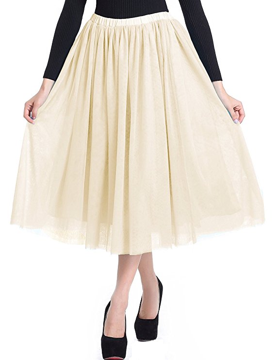 V28 Women 6-layer Mid Tulle Tutu Ballet Ruffle Bridal Petticoat Princess Skirt