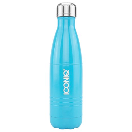 ICONIQ Stainless Steel Vacuum Insulated Water Bottle, 17 ounce, 500 ml,, Sweat Free, BPA Free, Cold 24 Hrs, Hot 12 Hrs (Gloss Blue)