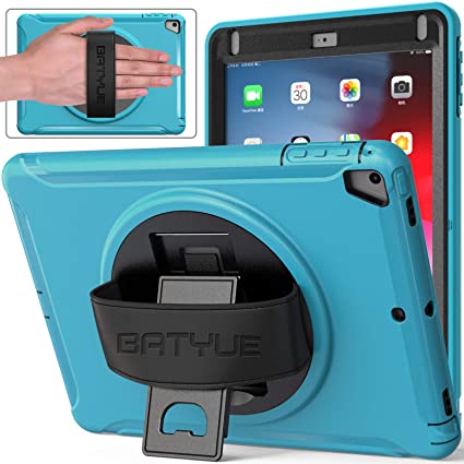 Batyue New iPad 9.7 Inch 2017/2018 Rugged Case with Hybrid Heavy Duty Protection and Built-in Kickstand/Hand Strap for Apple iPad 9.7 iPad 5th/ 6th Generation Case (Light Blue)