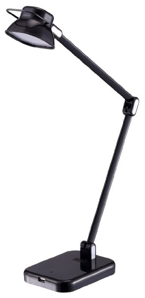 BLACK DECKER® PureOptics(TM) Elate(TM) Dual Arm 5W Flicker-Free Natural Daylight LED Desk Lamp with USB Charging Port, 2 Dimming Levels (263 Lumens), Black (LED5NOV-BLK)