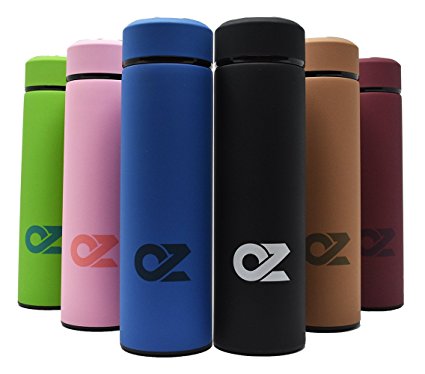 ALL IN ONE Travel Mug by OZ – 16.9 Oz Double Wall Metal Vacuum Thermos | Hot Tea, Coffee, or Cold Fruit Infuser Water Bottle