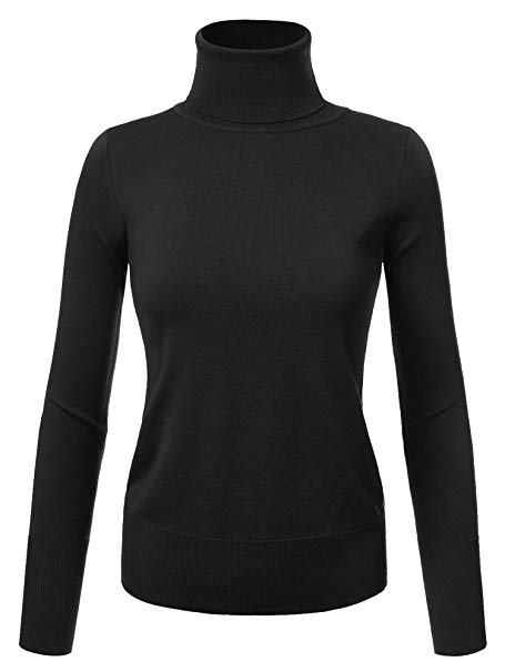 Made By Johnny MBJ Women's Long Sleeve Turtleneck/Round Neck Sweater Cable Knitted Solid Pullover Top with Embellished Button