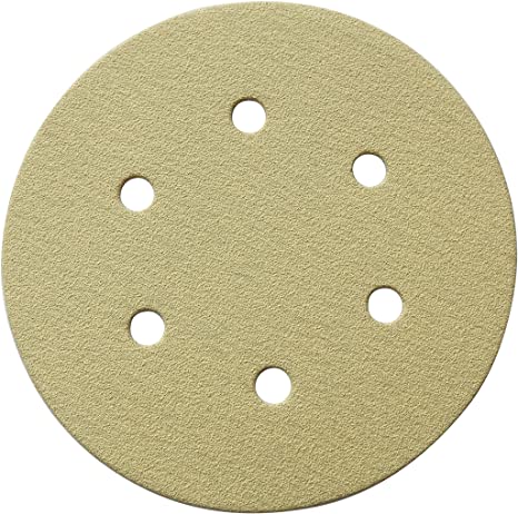 POWERTEC 45200XG-50 6" A/O Hook & Loop 6 Hole Sanding Disc, Assortment Grits 80, 100, 120, 150, 220, Gold, 50 Pack