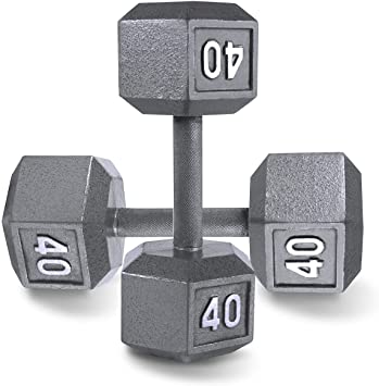 WF Athletic Supply Cast Iron Solid Hexagon Gray Dumbbells, Strength Training Free Weights Set of 2 for Women and Men, Hand Weights Sold by Pairs, from 1 to 120 LBS, Multi-Select Size Options Available