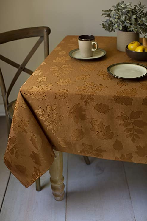 Benson Mills Harvest Legacy Damask Tablecloth for Fall and Harvest (Amber-Bronze, 18" X 18" Napkins Set of 4)