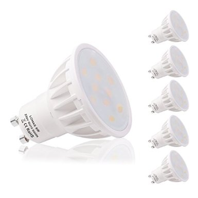 LOHAS® GU10 6Watt LED Beautiful 6000K Day White Colour 50Watt Replacement For Halogen Bulb With New Chip Technology With 1 Year Warranty,5 Pack,Non Dimmable
