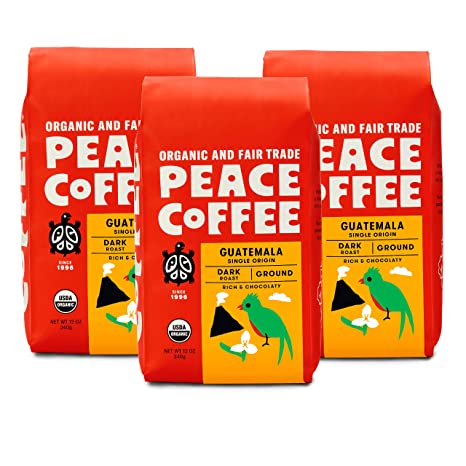 Peace Coffee Guatemala Dark Roast, Organic Fair Trade Single Origin Coffee, Ground 3 Pack