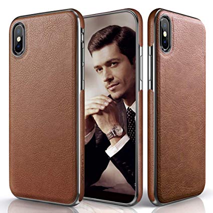 LOHASIC for iPhone Xs Max Case, Premium Leather Slim Luxury Flexible Hybrid Defender Anti-Slip Soft Grip Scratch Resistant Protective Cover Cases Compatible with iPhone Xs Max (2018) 6.5 inch - Brown