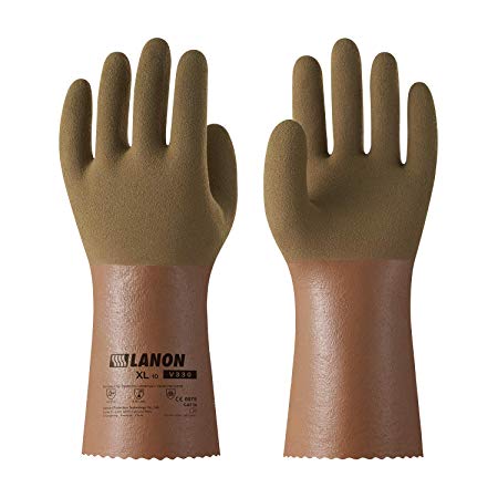 LANON Protection Nitrile Chemical Resistant Gloves, Reusable Heavy Duty Work Gloves, Non-slip, Large, CE Listed, CAT III