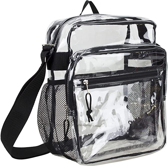 Eastsport Clear Stadium Messenger Bag with Adjustable Crossbody Strap, Approved for NFL, PGA, NCAA, Transparent Bag