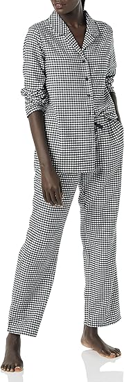 Amazon Essentials Womens Flannel Long-Sleeve Button Front Shirt and Pant Pajama Set