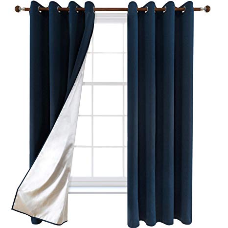 Utopia Decor Navy Blue Curtains for Bedroom with Silver Backing Blackout Thermal Insulated Curtains Window Curtains for Bedroom 52 by 84 Inch 2 Panels