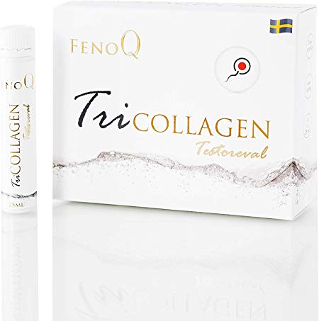 FenoQ TriCOLLAGEN Testoreval, 3000 mg Liquid Collagen - 14 Bottles (25ml Each) for Fertility, Masculinity, Youthfulness and Unlimited Mobility, Tribulus Terrestris, Biotin – 3000 mcg, Vitamins A, C