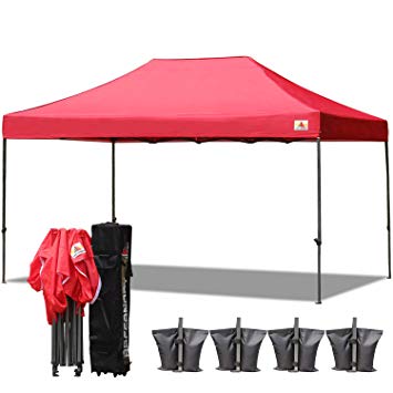 （18  colors）AbcCanopy 10x15 Pop up Tent Instant Canopy Commercial Outdoor Canopy with Wheeled Carry Bag Bonus 4x Weight Bag (red)