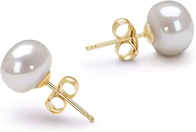 7-8mm AA Quality Freshwater 14K White Gold Cultured Pearl Earring Pair