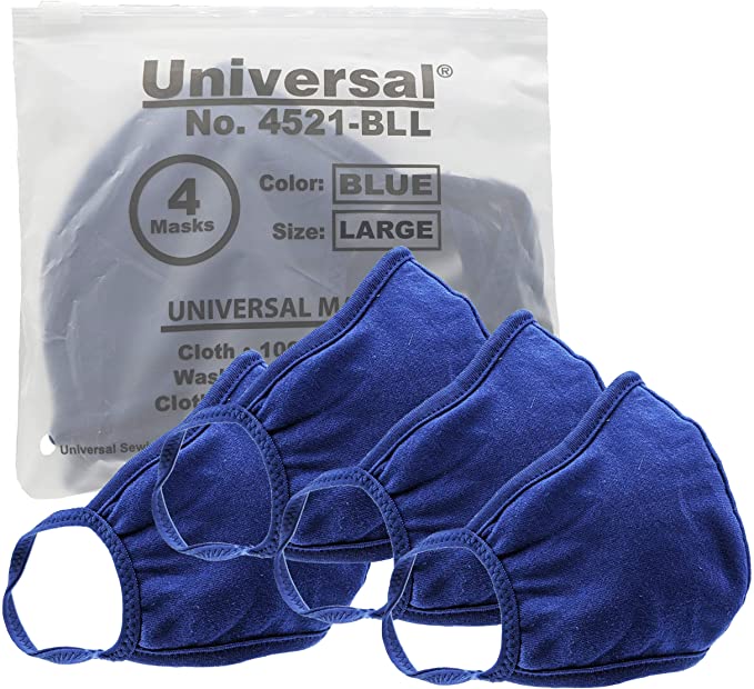 Universal 4521 Cloth Face Masks â€“ Reusable Nose & Mouth Mask â€“ 100% Cotton, 2 Layer, Washable, for Teens & Adults â€“ Protects from Dust, Pollen, Pet Dander & More (Blue, Large)