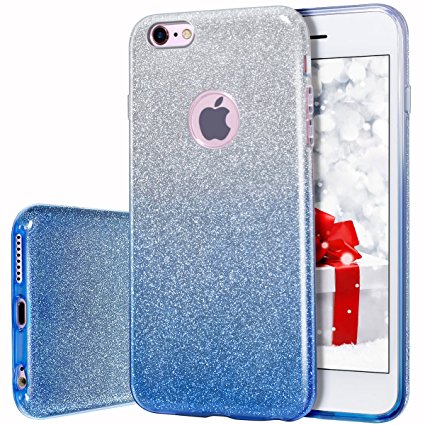 iPhone 6S Case, iPhone 6 Case, MILPROX SHINY GLITTER CASE [Bling Crystal Clear][Extremely Sparkly], Slim Premium 3 Layer Hybrid, Anti-Slick/ Protective/ Soft Case- 4.7 Blue Silver