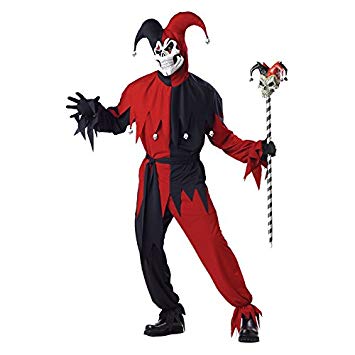 Evil Jester Red & Black Halloween Adults Costume - Large