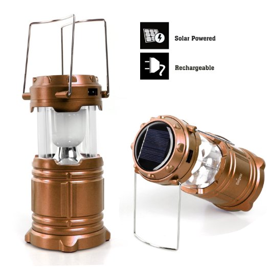 Camping Lantern Solar Rechargeable LED Camp Light Flashlight Lamp Battery Powered for Camping Hiking Fishing Backpacking Emergency Charging for Android Cellphone - Gold