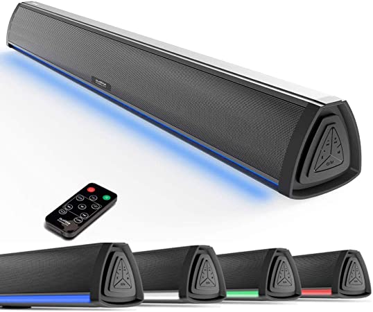 Soundbar, TV Sound Bar 2.0 Channel, RGB LED Display Wireless Soundbar Bluetooth 5.0 Stereo Speakers 20W w/Air Tube, Remote Control 3 Equalizer, Connects to Bluetooth, AUX, USB, DC for TV PC Gaming