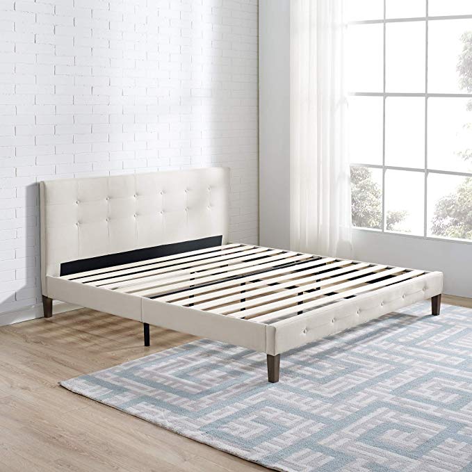 Classic Brands DeCoro Seattle Modern Tufted Upholstered Platform Bed | Headboard and Wood Frame with Wood Slat Support, King, Peyton Shell