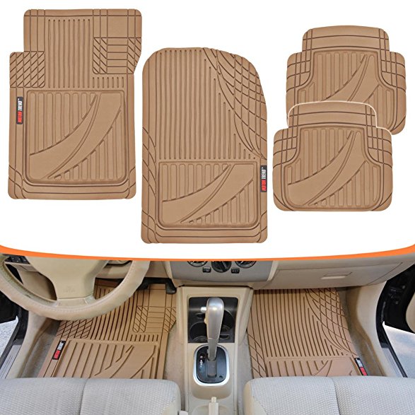 FlexTough Advanced Performance Mats - 4pc HD Rubber Floor Mats for Car SUV Auto All Weather Plus (Beige)