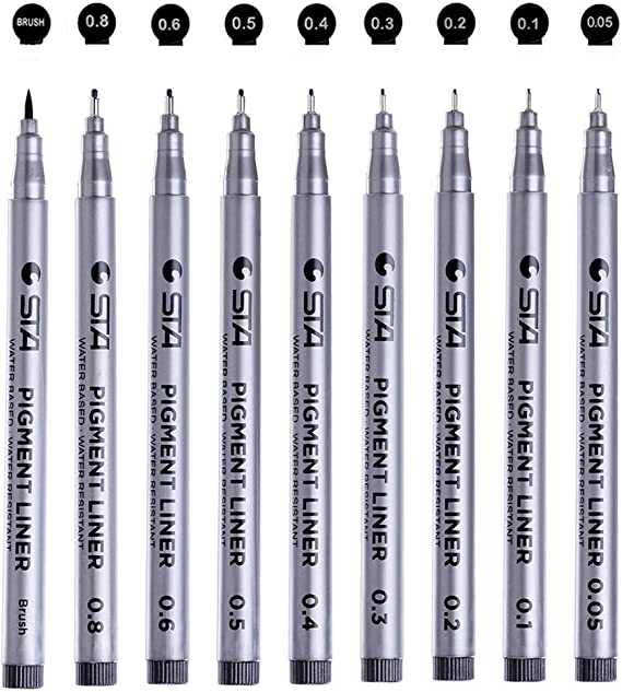 Precision Micro-Line Pens, Fineliner, Multiliner, Waterproof Archival ink, Artist Illustration, Anime, Sketching, Technical Drawing, Office Documents & Scrapbooking, Manga Pens Writing, 9/Set(Black)