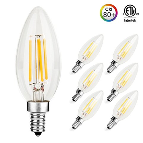 Otronics LED Candelabra Bulbs,CA10 4W(40W Equivalent)Clear Light Bulbs For Candelabra & Chandeliers, E12 Screw Base LED Light Bulb, Soft whithe 2700K, ETL Listed(6 Pack)