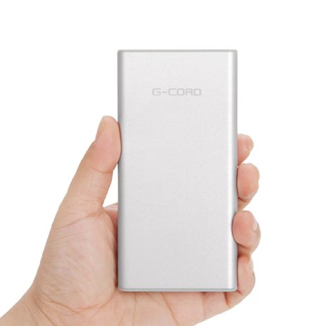 G-Cord®  10000mAh Smart Aluminum Dual USB High Capacity Portable Charger External Battery Pack Power Bank for iPhone, Android, Samsung, iPad, HTC, LG, Motorola, Nexus, Smartphones, Tablet (Silver)