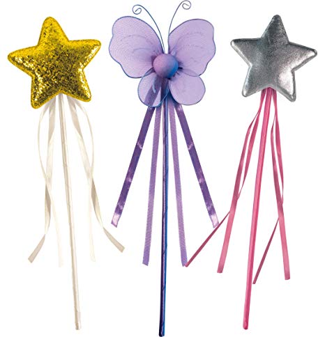 OLYPHAN Princess Wand Kit for Girls – Magical Toy Wands for Dress Up, Halloween Costume, Magic Shows, Cosplay, Birthday Party & Baby Showers, Purple Butterfly & Multi Rainbow Color Star Wands