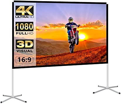 SKERELL Projector Screen with Stand 100 inch Outdoor Indoor Portable Projection Screen and Stand Fast Folding Movie Screen with Carry Bag Suit for Home Theater Camping Meeting