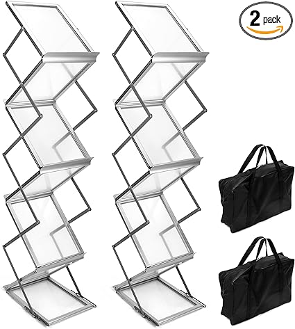 QWORK Portable Foldable Magazine Rack Brochure Stand with Carrying Bag - 2 Pack 6 Pockets Catalog Literature Rack for Trade Shows, Exhibitions, Office, and Retail Stores