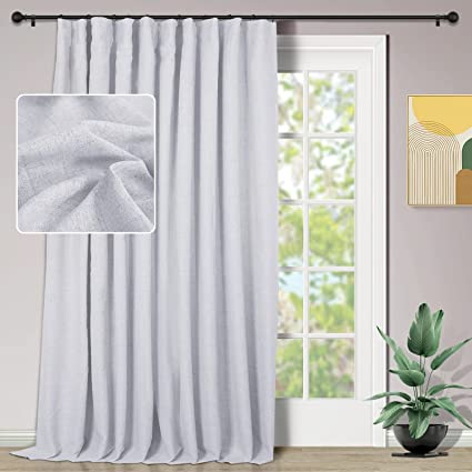 INOVADAY Thermal Sliding Door Curtains 100% Blackout Extra Wide Patio Door Curtains Linen Textured Farmhouse Sliding Glass Door Curtain Drapes (W100 x L84, 1 Panel, White)