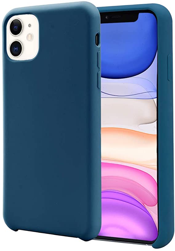 Orzero Liquid Silicone Gel Rubber Case Compatible for iPhone 11 2019, Full Body Shock Absorbing Ultra Slim Protective (Baby Skin Touch) -Navy