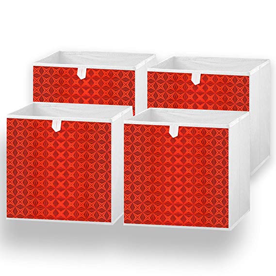 HOMENEAT Foldable Storage Cube Bins Container Drawer Organizer - Holographic fabric,10.5(W) x 10.5(D) x 11(H) inches (Holographic Red Diamond, Set of 4)
