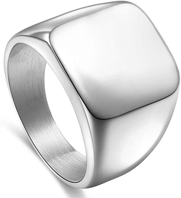 enhong Signet Biker Rings Solid Polished Stainless Steel Ring for Men Size 7-15,Black God Silver 3 Colors