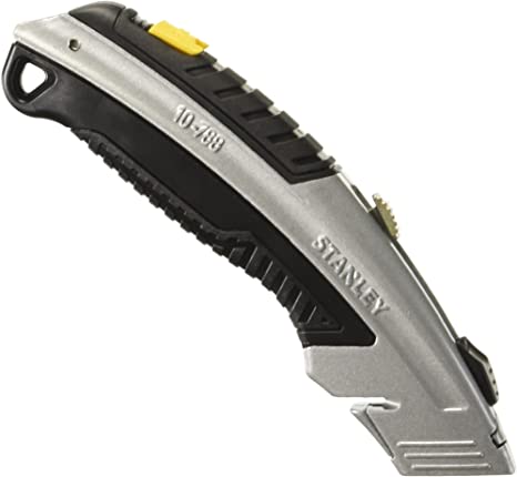 Stanley 10788 Curved Quick-Change Utility Knife, High Carbon Steel Retractable Blade, 3 Blades