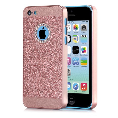 iPhone 5C Case,BENTOBEN Luxury Shiny Bling PC Case with Crystal Sparkly rhinestone Protective Cover for Apple iPhone 5C Rose gold