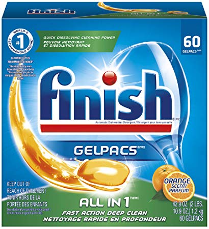 Finish Dishwasher Detergent Soap, All In 1 Gel Pacs, Orange Blossom, 60 Tablets