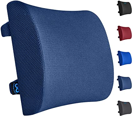 Everlasting Comfort Lumbar Support Pillow for Office Chair - Pure Memory Foam Lumbar Cushion for Car (Navy Blue)
