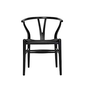 Wishbone Chair Y Chair Solid Wood Dining Chairs Rattan Armchair Natural (Beech-Black)